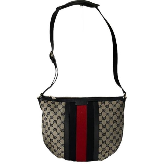 Gucci Monogram Vintage Web Medium Half Moon Hobo Handbag Crossbody - Picture 2 of 14